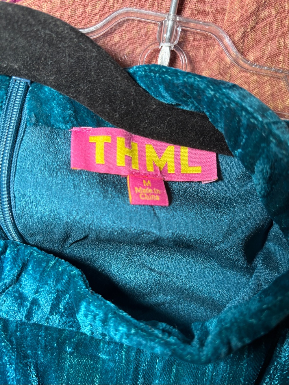 Teal Velvet Short Sleeve Dress - Picture 3 of 3